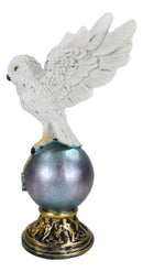Gothic Snowy Owl Talisman Pentagram Pendant Perching On Gazing Ball Orb Figurine