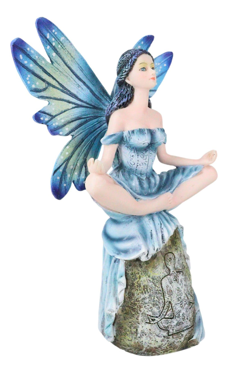 Fae Garden Zen Blue Dragonfly Fairy Meditating On Koan Yoga Rock Figurine