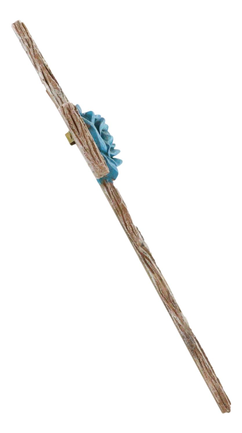 Rustic Aqua Blue Rose Flower Bless Our Family With Love And Grace Wall Cross