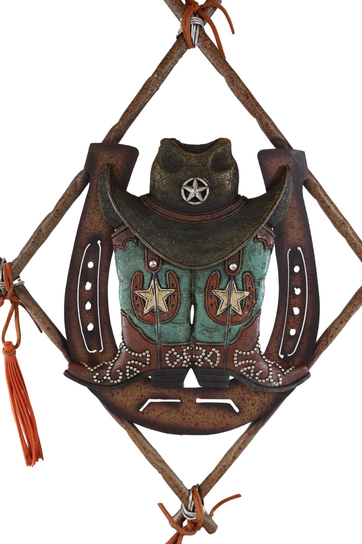 14" Rustic Southwestern Dreamcatcher Lucky Horseshoe Cowboy Hat Boots Wall Decor