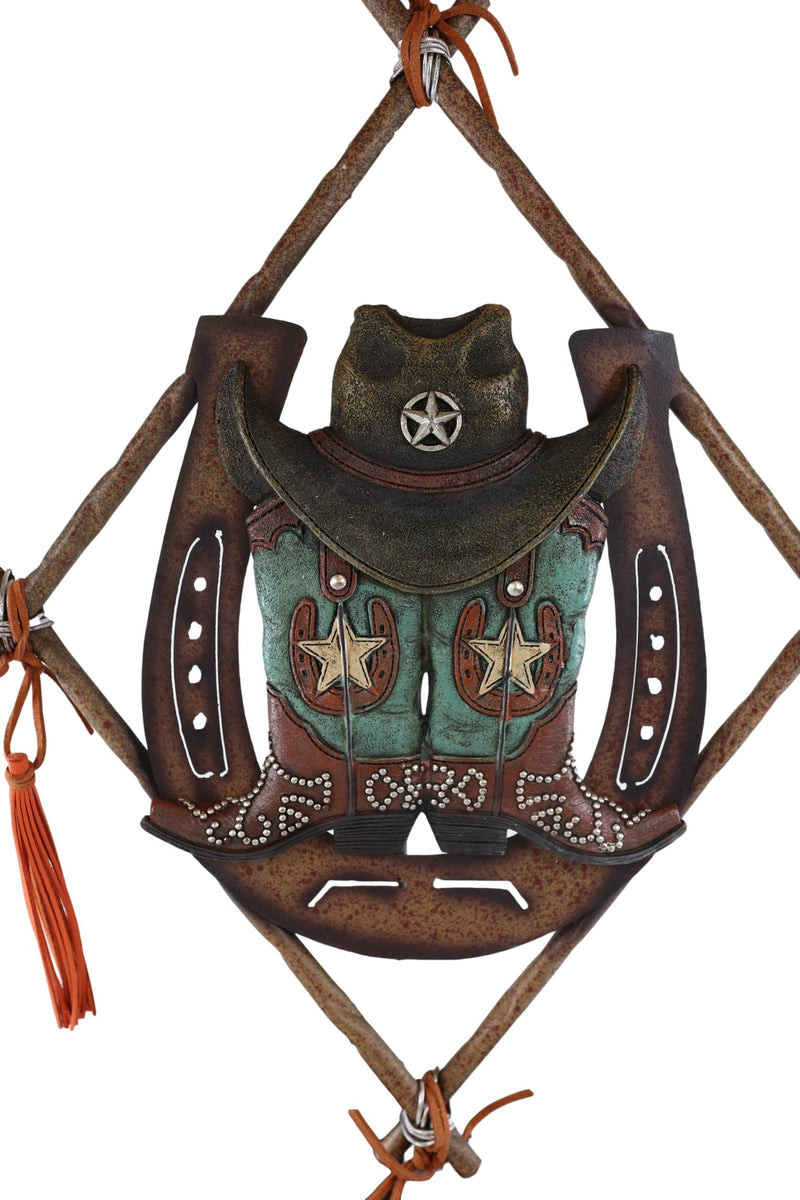 14" Rustic Southwestern Dreamcatcher Lucky Horseshoe Cowboy Hat Boots Wall Decor