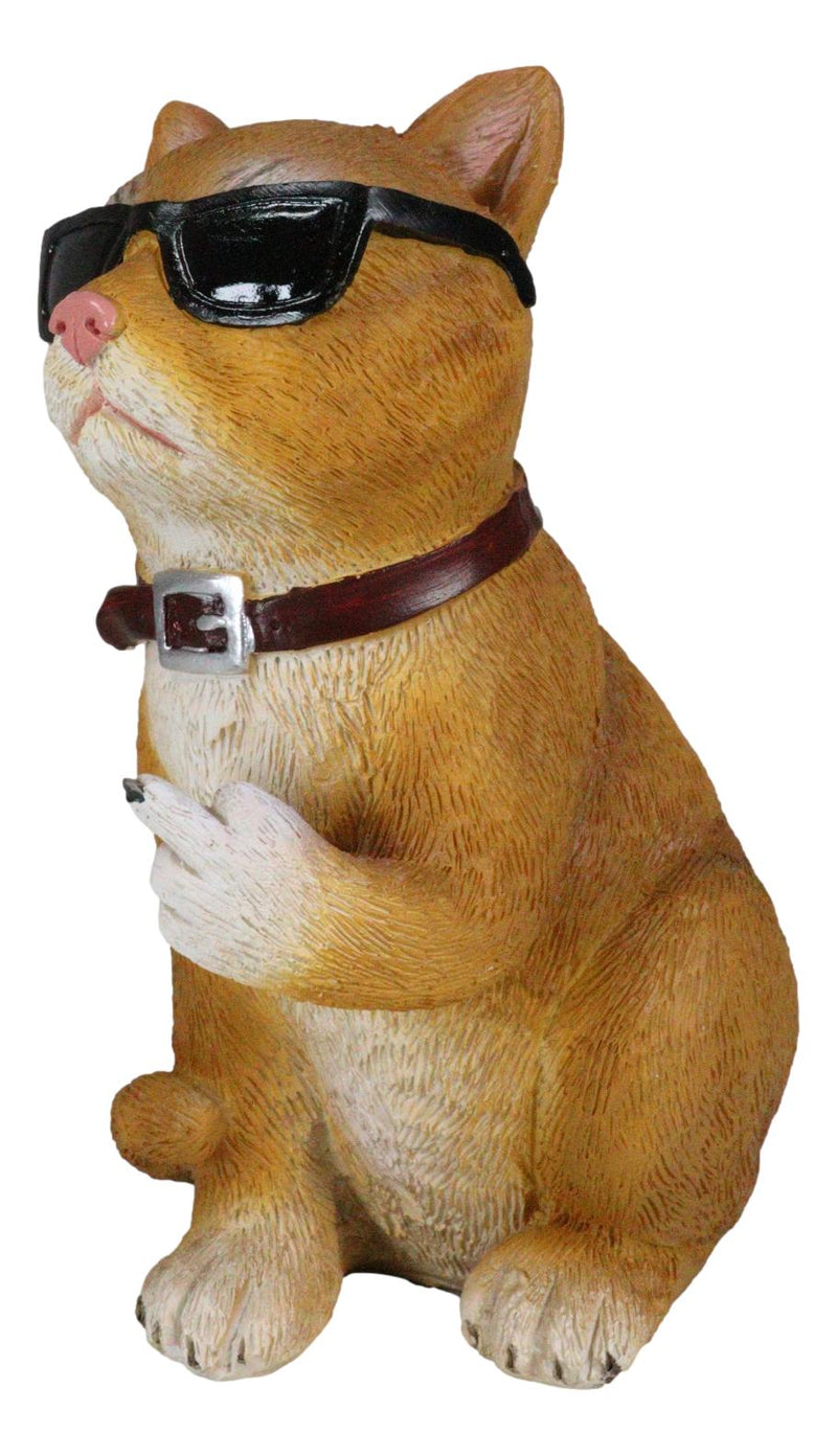 No Pussies Here! Tabby Cat With Shades Flipping The Bird Middle Finger Figurine