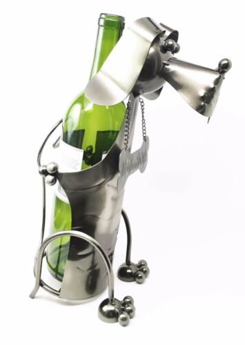 Cute Beagle Dog With Bone Style Collar Hand Made Metal Wine Bottle Holder Caddy