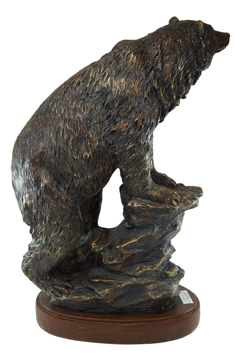 Country Rustic Black Bear Climbing On River Rocks Figurine With Faux Wood Base