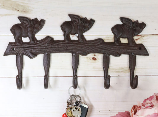 Ebros Cast Iron Country 3 Angel Winged Pigs Hog Heavens 5 Peg Wall Coat Hooks Hangers