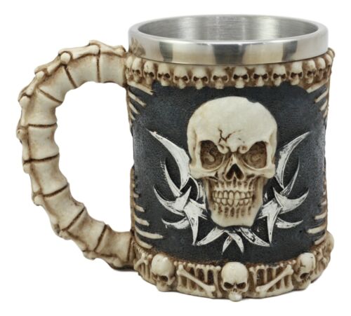 Ebros Evil Grinning Tribal Skull Tankard With Skulls Skeletal Spine Bones Handle - Ebros Gift