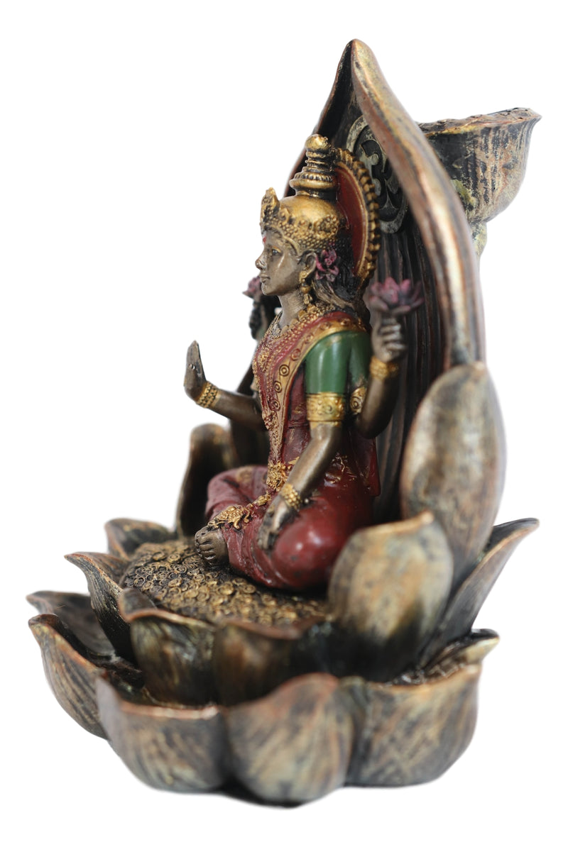 Vastu Hindu Goddess Lakshmi Seated On Lotus Backflow Incense Cone Burner Statue