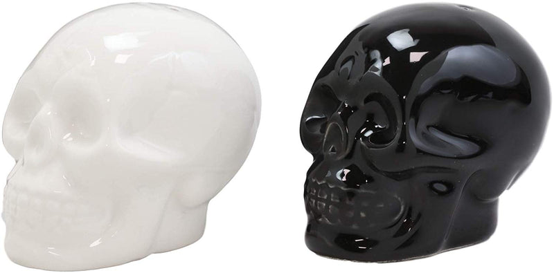 Ebros Solid Black And White Sugar Skulls Salt And Pepper Shakers Set Ceramic