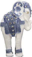 Ebros Feng Shui Ming Style Blue and White Ornate Design with Crystals Resting Elephant Statue 9.25" High