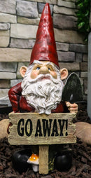Grumpy Mr Gnome Grandpa With Shovel Standing By 'Go Away!' Yard Sign Figurine