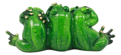 Whimsical See Hear and Speak No Evil Trio Frogs Statue 7.5"L Pond Animal Decor