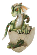 Fantasy Sulky Green Baby Dragon Hatchling Emerging From Egg Mini Figurine
