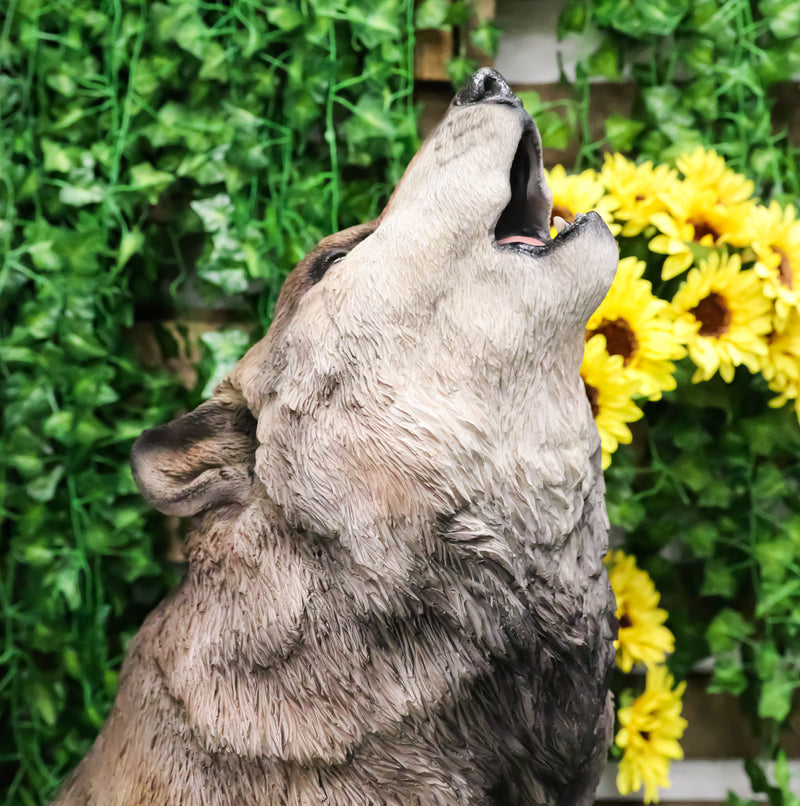 Large Wildlife Sitting Alpha Wolf Howling At The Moon Statue Decor 33.25" Tall