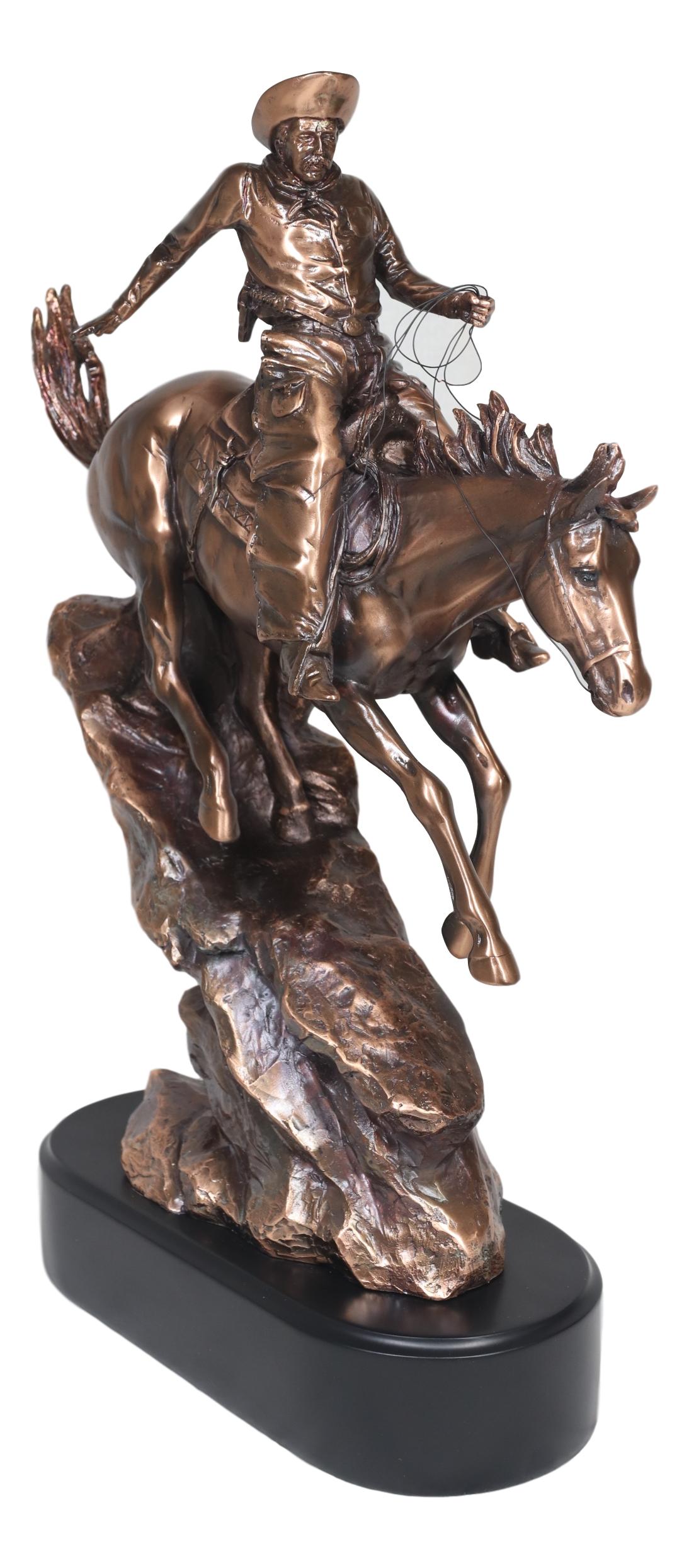 Ebros Rustic Wild West Cowboy Bandit Racing Down Rocky Slope On Horse Statue - Ebros Gift