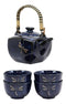 Ebros Japan Made Tombo Dragonfly Midnight Blue 20oz Porcelain Tea Pot & Cups Set