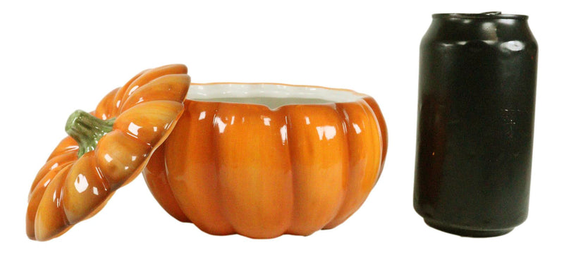 Ebros Pack Of 6 Kitchen Festive Bright Orange Ceramic Pumpkin Soup Dessert Bowl W/ Lid