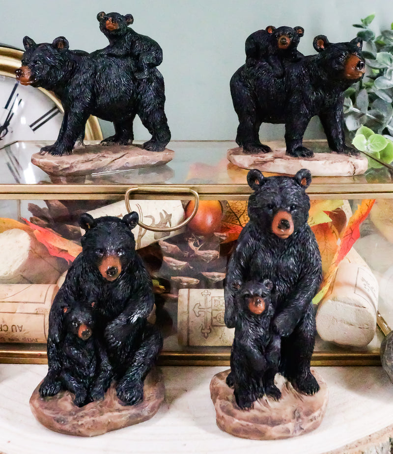 Ebros Western Rustic Black Mama Bear Playing W/ Baby Cub Set Of 4 Mini Figurines