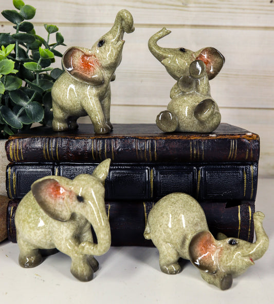 Ebros Gift Safari African Baby Calf Elephant Playing 3.25"H Decorative Figurine Set of 4 - Ebros Gift