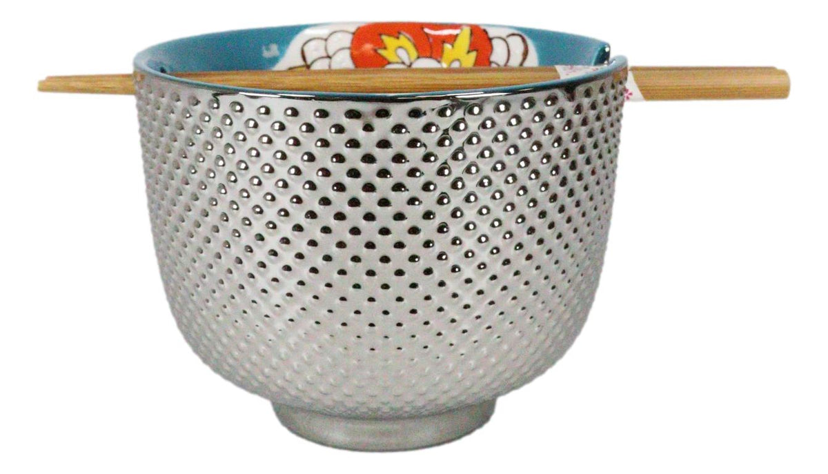 Set of 3 Luxury Ottoman Silver Plated Ramen Bowls Chopsticks Turquoise Flowers