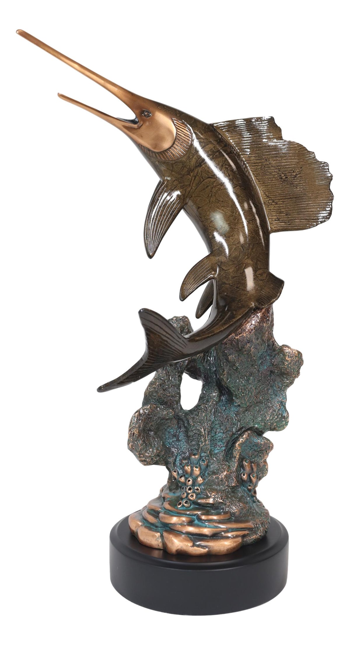 Ebros Large Nautical Marine Sailfish By Coral Reef Electroplated Bronze Statue - Ebros Gift