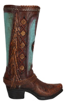 Rustic Country Faux Tooled Leather Western Lone Star Turquoise Cowboy Boot Vase