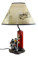 Vintage Retro Red Motorcycle By Classic Gas Pump Desktop Table Lamp 19"Tall
