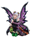 Ebros Gift Mystical Black Cat With Purple Witch Fairy Carrying Green Lantern Figurine 6.25"H