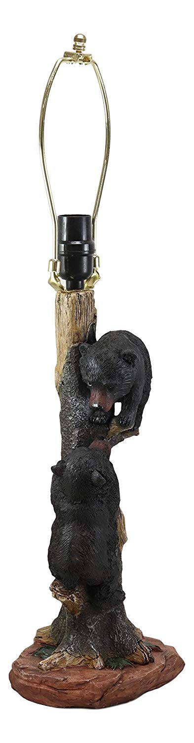 Ebros Helping Hand Whimsical Black Bear Cubs Climbing Tree Table Lamp Statue with Burlap Shade 24"High Wildlife Rustic Cabin Lodge Decor Forest Bears Family Desktop Lamps - Ebros Gift