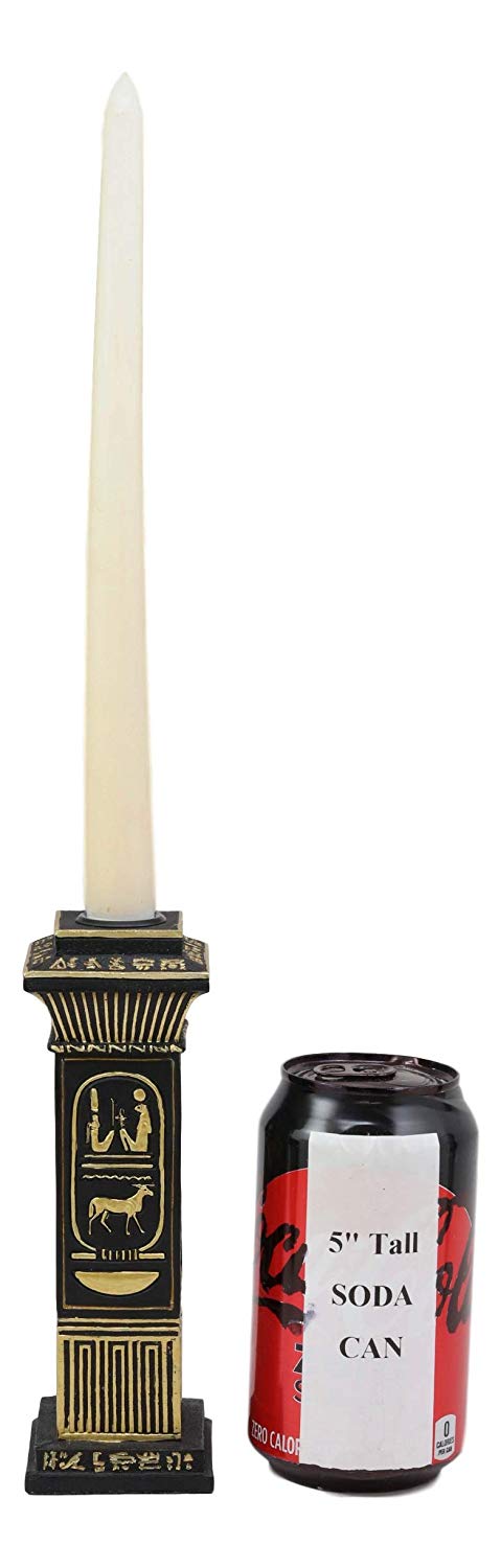 Ebros Ancient Classical Egyptian Black and Gold Hieroglyphs Royal Pillar Column Pharaoh and Isis Candle Holder Figurine 6.75" Tall Candleholder Home Decor Statue