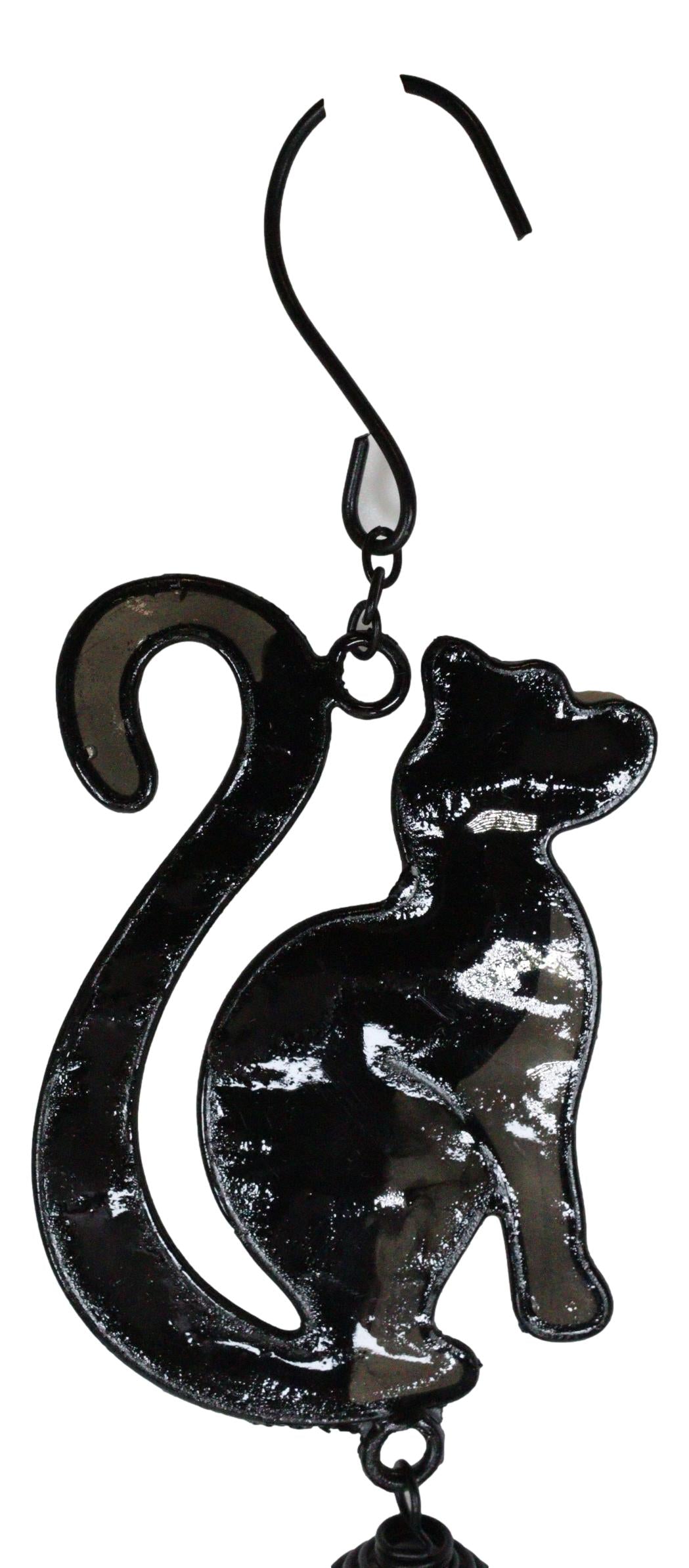Wicca Witchcraft Black Cat Shadow Profile Stained Glass Wind Chime Suncatcher