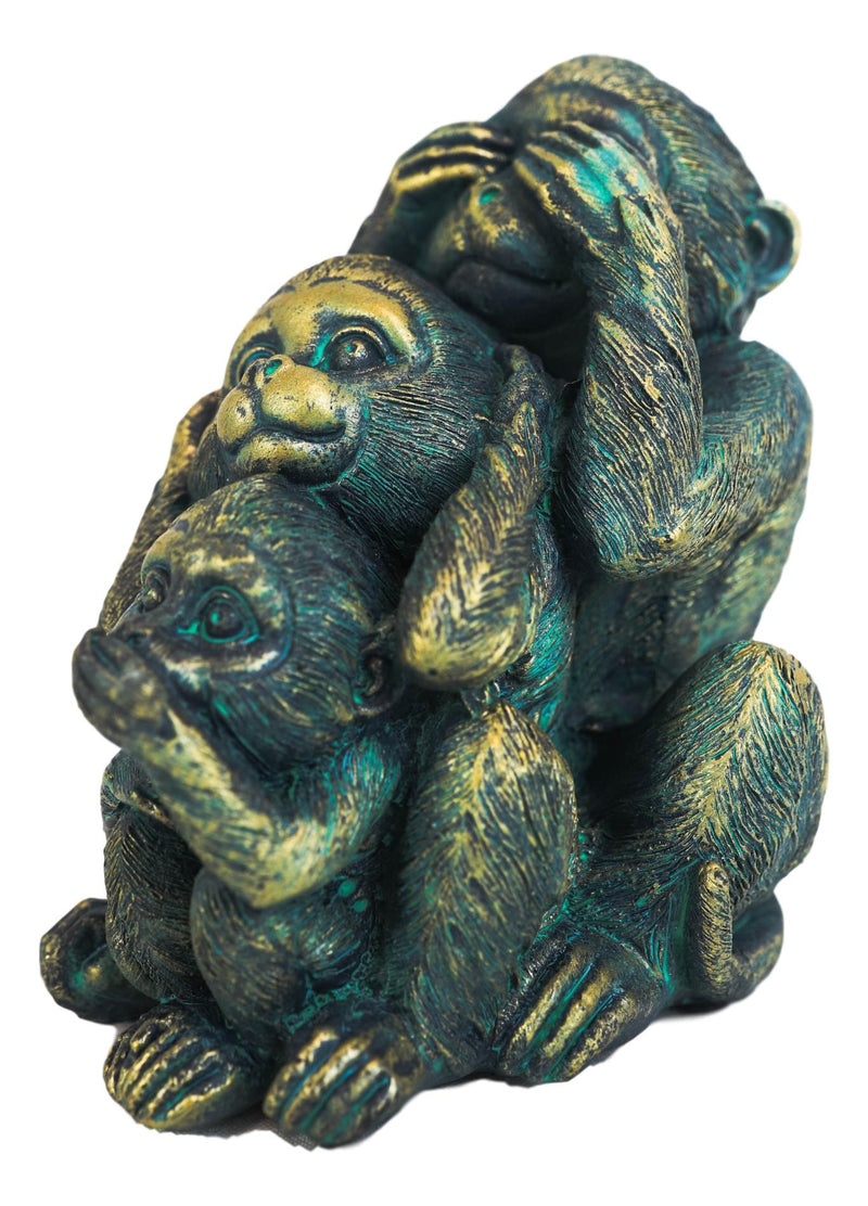 Whimsical Faded Bronze Color See Hear Speak No Evil Rainforest Monkeys Figurine