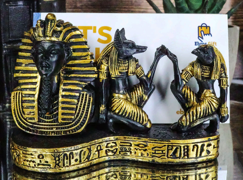 Ancient Egyptian Pharaoh Pyramid Anubis And Horus Business Card Holder Figurine