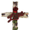 Rustic Western Faux Wooden Inspirational Love With Red Rose Stalk Wall Cross