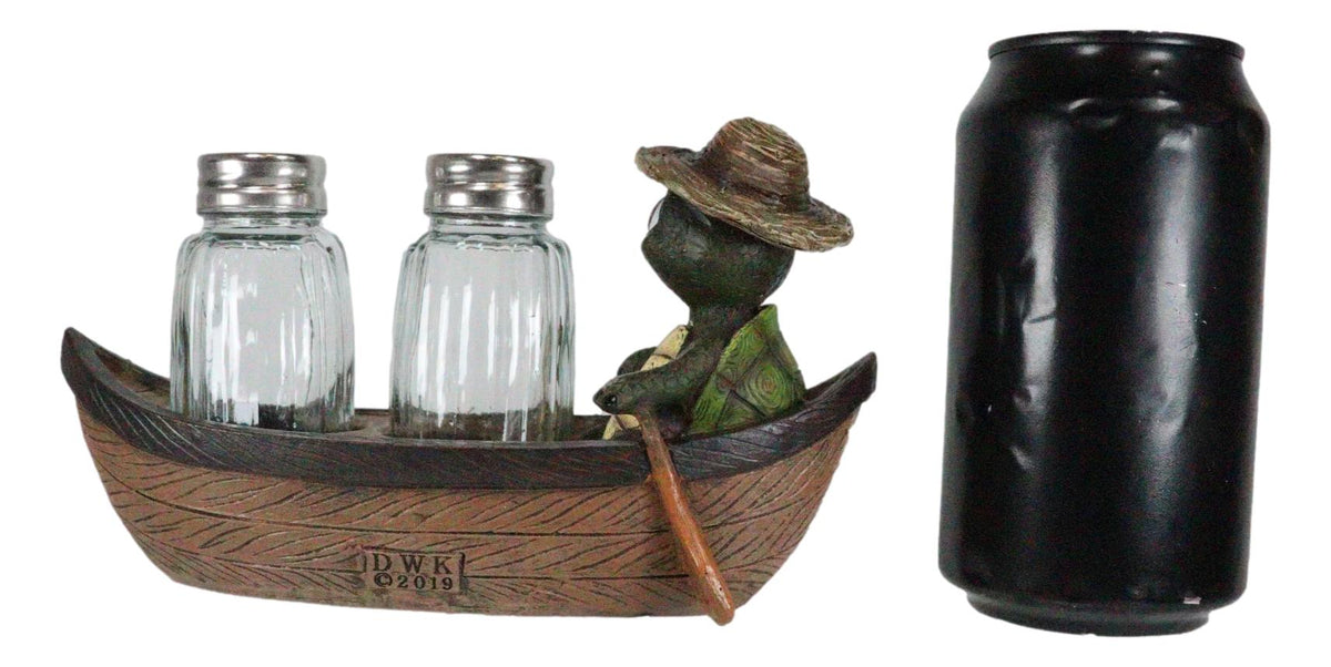 Ebros Outdoor River Camper Turtle Rowing Boat Salt Pepper Shakers Holder 7"L