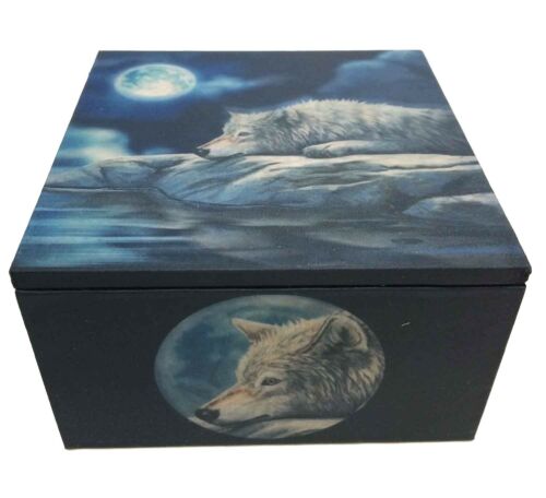 Lisa Parker "Quiet Reflection" Alpha Wolf Under The Full Moon Mirror Trinket Box