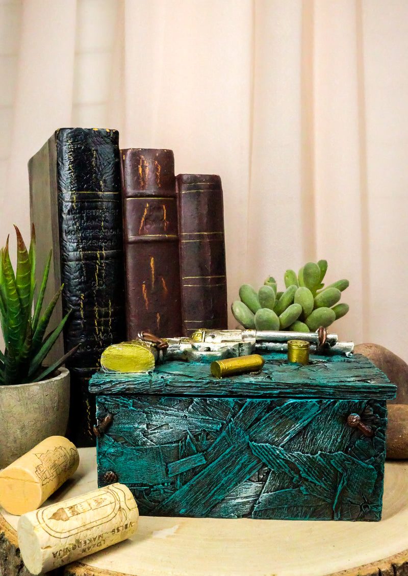 Ebros Westerm Rustic Cowboy Revolver Pistol Gun And Bullets Decorative Box Figurine