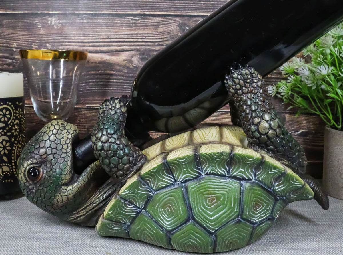 Ebros Drunken Coastal Sea Turtle Tortoise Wine Bottle Holder Caddy Figurine As Home Kitchen Wine Cellar Decorative Storage Organizer Solution of Wild Aquatic Animals Turtles Terrapins Tortoises Decor - Ebros Gift