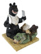 Rustic Western Whimsical Black Bear Picnic Time With Tied Up Hunter Figurine