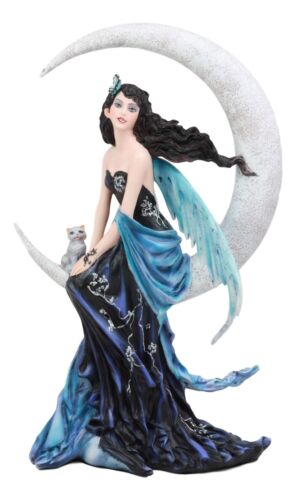 Ebros Large Indigo Moon Celestial Witching Hour Fairy with Kitten Cat ...