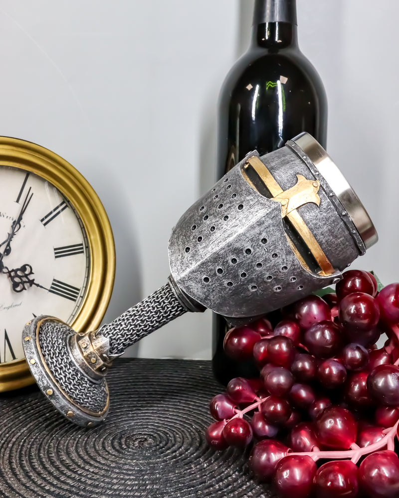 Ebros Medieval Knight Of The Cross Suit of Armor Helm 7"H Wine Goblet Chalice