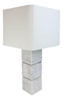 27"H Contemporary Elegant 3 White Marble Cubes Gold Trim Table Lamp Fabric Shade