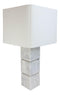 27"H Contemporary Elegant 3 White Marble Cubes Gold Trim Table Lamp Fabric Shade