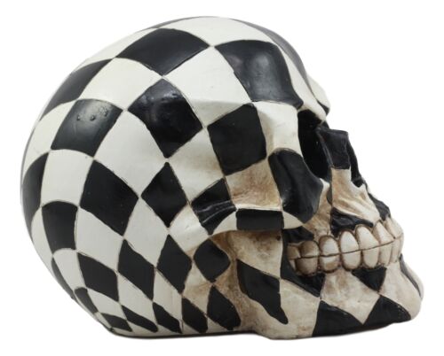 Day Of The Dead Harlequin Black And White Checkered Skull Statue Sugar Skull Art - Ebros Gift