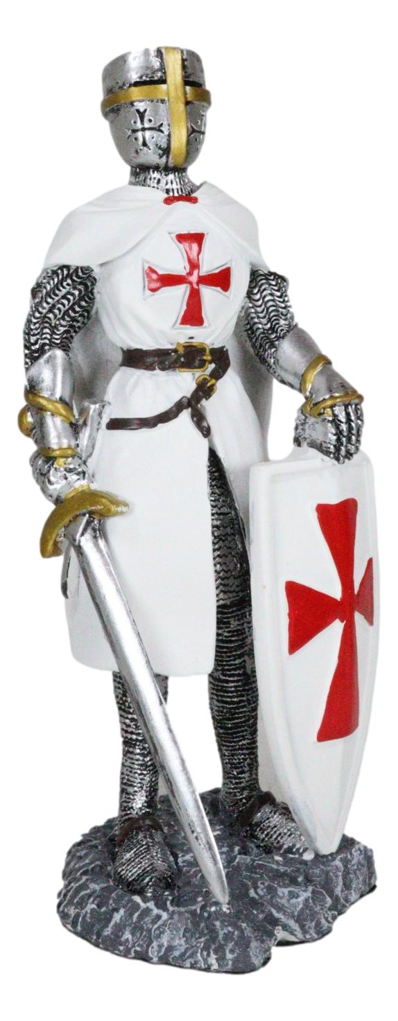 White Cloak Medieval Crusader Swordsman With Shield Of Faith Knight Figurine