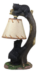 Ebros Whimsical 2 Playful Climbing Black Bears On Bending Tree Branch Table Lamp Statue with Hanging Burlap Shade 15.75"High Rustic Cabin Lodge Decor Forest Bear Bedside Lamps - Ebros Gift