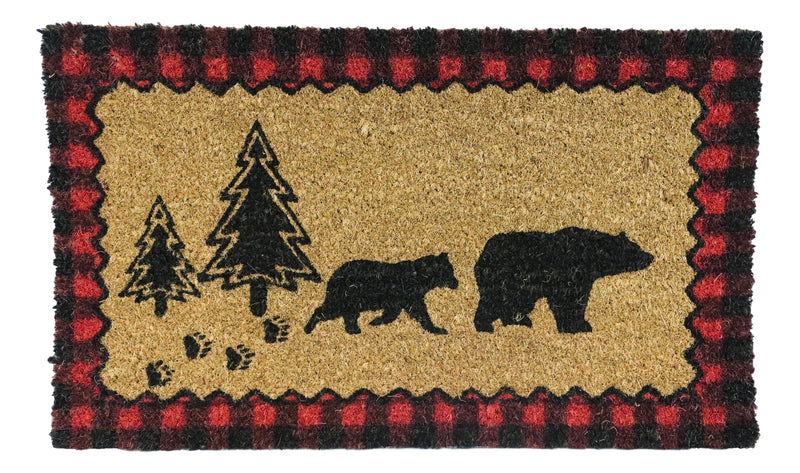 Black Bears On Pine Forest Trail Coir Coconut Fiber Floor Mat Doormat 29"X17"