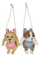 Set Of 2 Teacup Puppy Dogs On Blue And Pink Baby Onesie Swing Branch Hangers