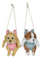 Set Of 2 Teacup Puppy Dogs On Blue And Pink Baby Onesie Swing Branch Hangers