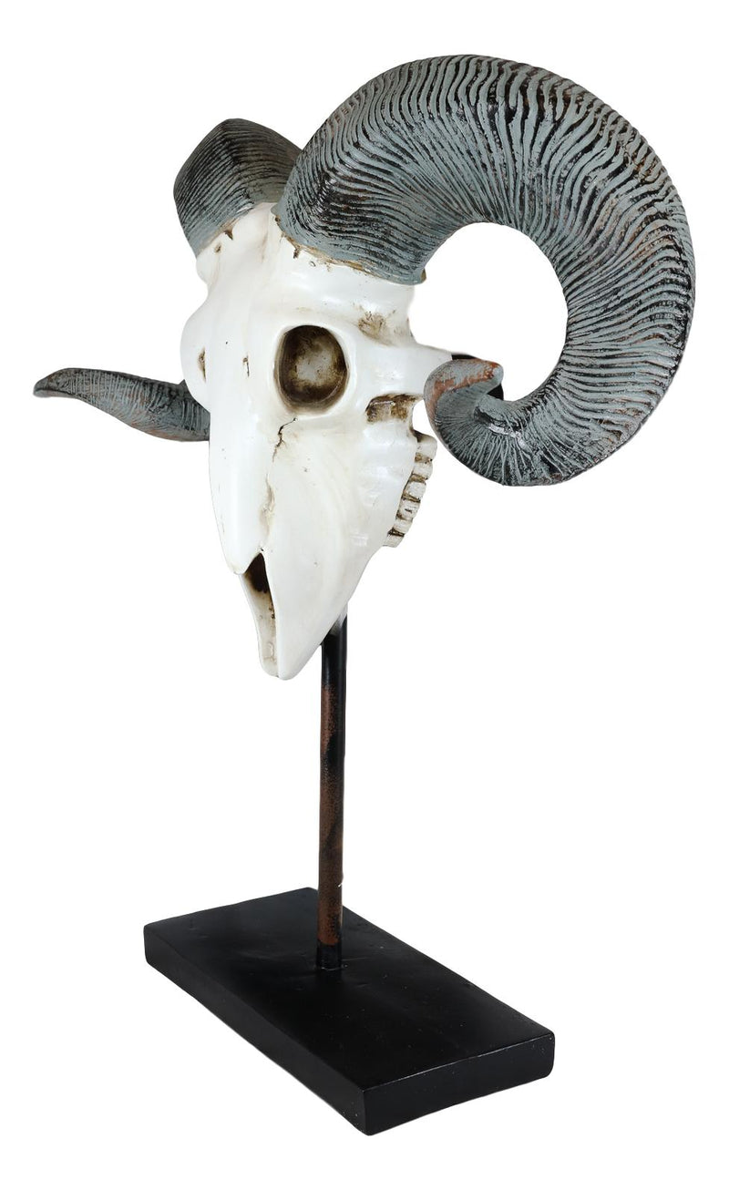 Realistic Bighorn Sheep Ram Head Skull Rustic Sculpture On Pole Stand 18"H