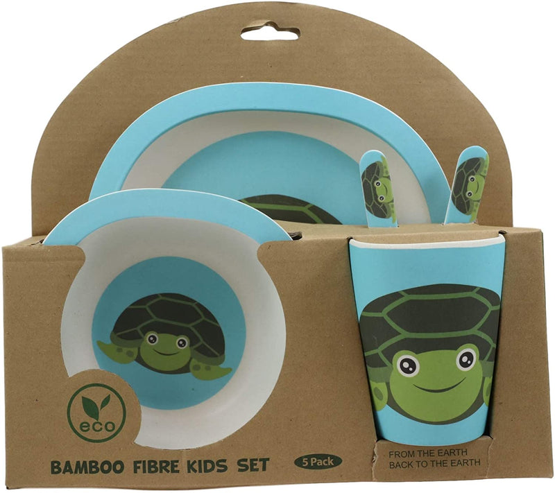 Ebros Sea Turtle 5 Piece Organic Bamboo Dinnerware Set For Children Toddler